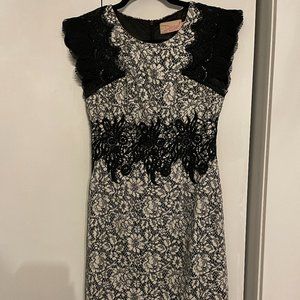 Knee Length Black and White Lace Dress
